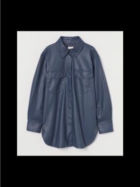 Navy Faux-Leather Overshirt